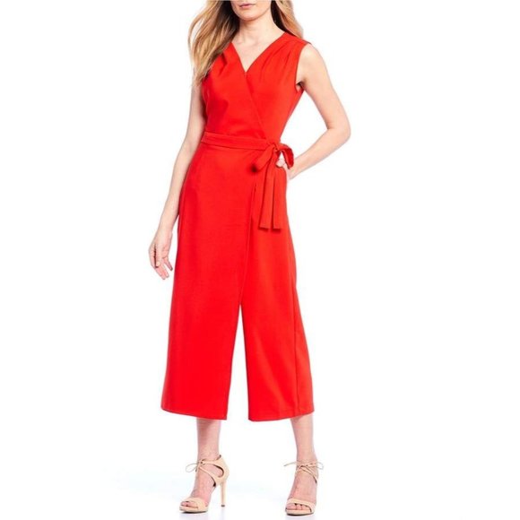 Gibson Latimer Pants - Gibson Latimer V Neck Sleeveless Wrap Jumpsuit Crimson Red plus size 18